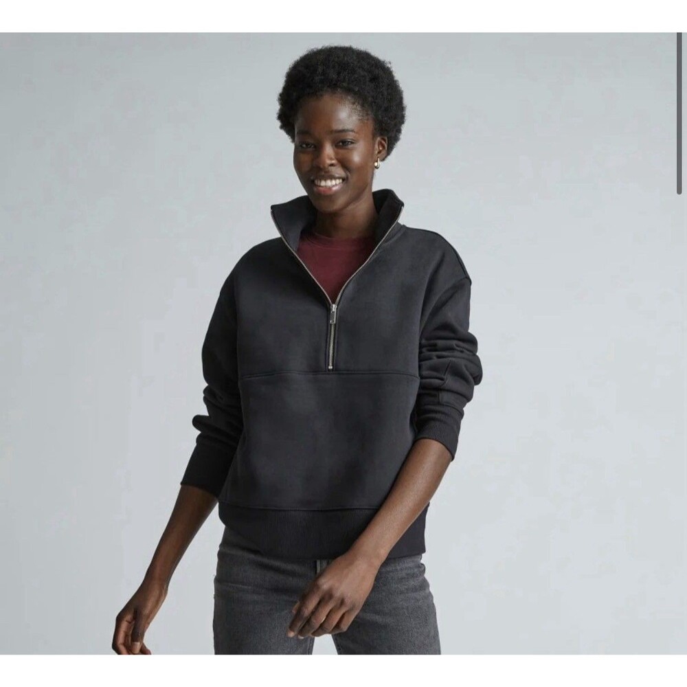 Everlane ReTrack Half Zip Sweatshirt Womens XL Washed Black Boxy Fleece Pullover